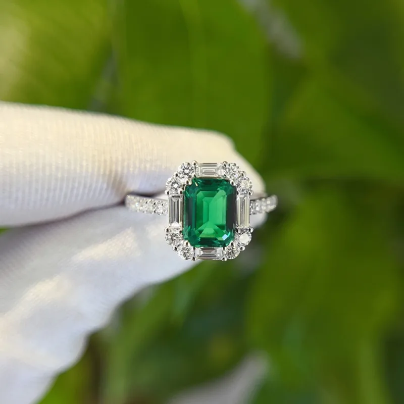 Lab-Grown Emerald Halo Ring Manufacturing
