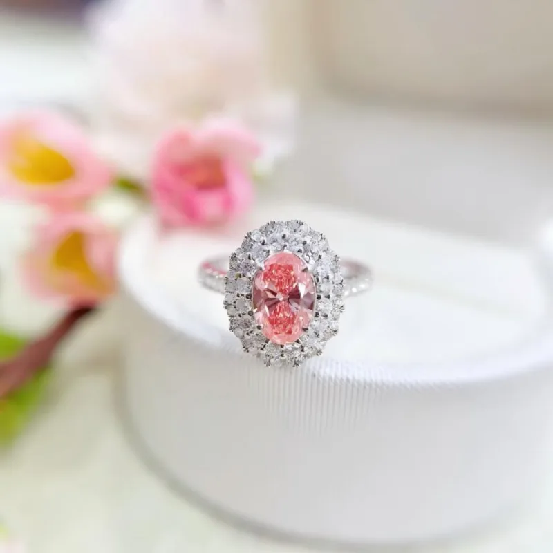 Oval Pink Lab-Grown Diamond Halo Ring Manufacturing