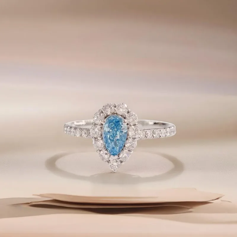 Teardrop Blue Lab-Grown Diamond Halo Ring Manufacturing